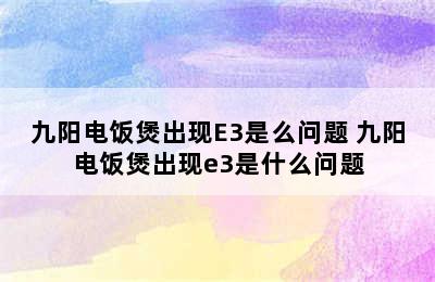 九阳电饭煲出现E3是么问题 九阳电饭煲出现e3是什么问题